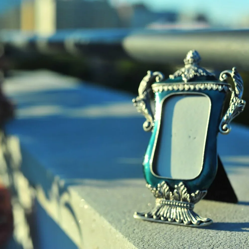 1pcs Silver Sea Green Glaze Metalwork Crystal Floral Picture frame